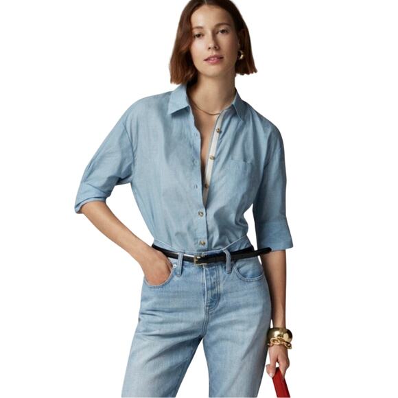 J.Crew Blue Voile Cropped Button-Up Shirt Size 6 NWT Lightweight - Picture 1 of 5